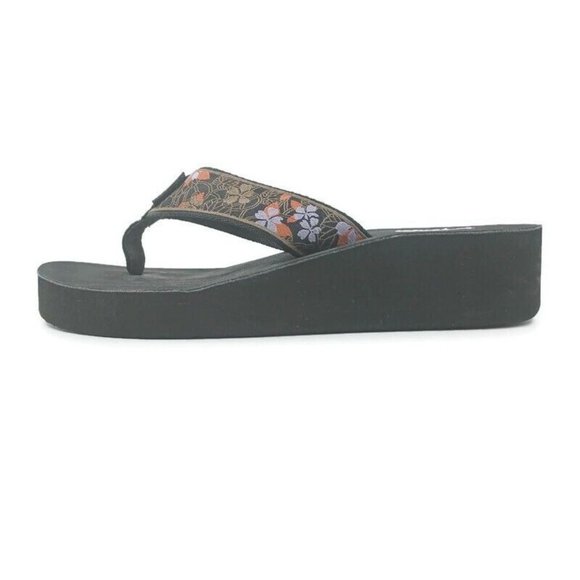 Teva Shoes - Teva Womens Mandalyn Wedge Platform Flip Flop Thong Sandals Black Floral Size 7